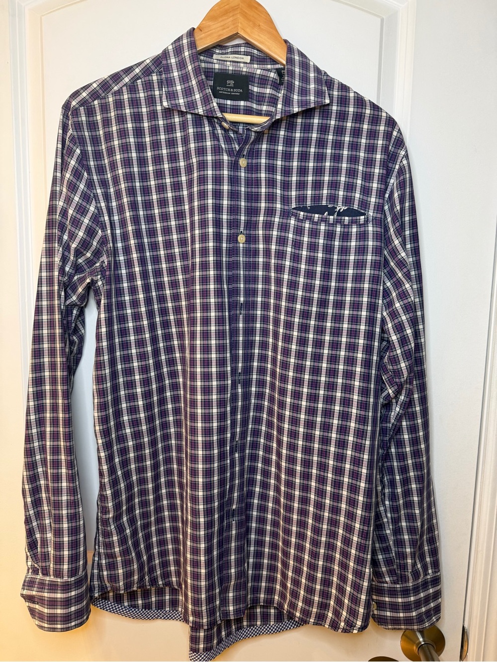 Scotch and Soda Men's Purple Plaid Button-Down Shirt Long Sleeve, size XL